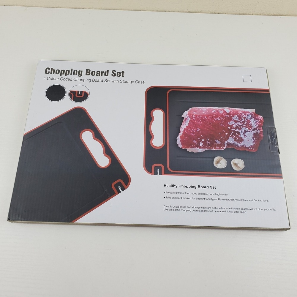 NEW!! Four Color Coded Chopping/Cutting Board Set With Storage‎ Case